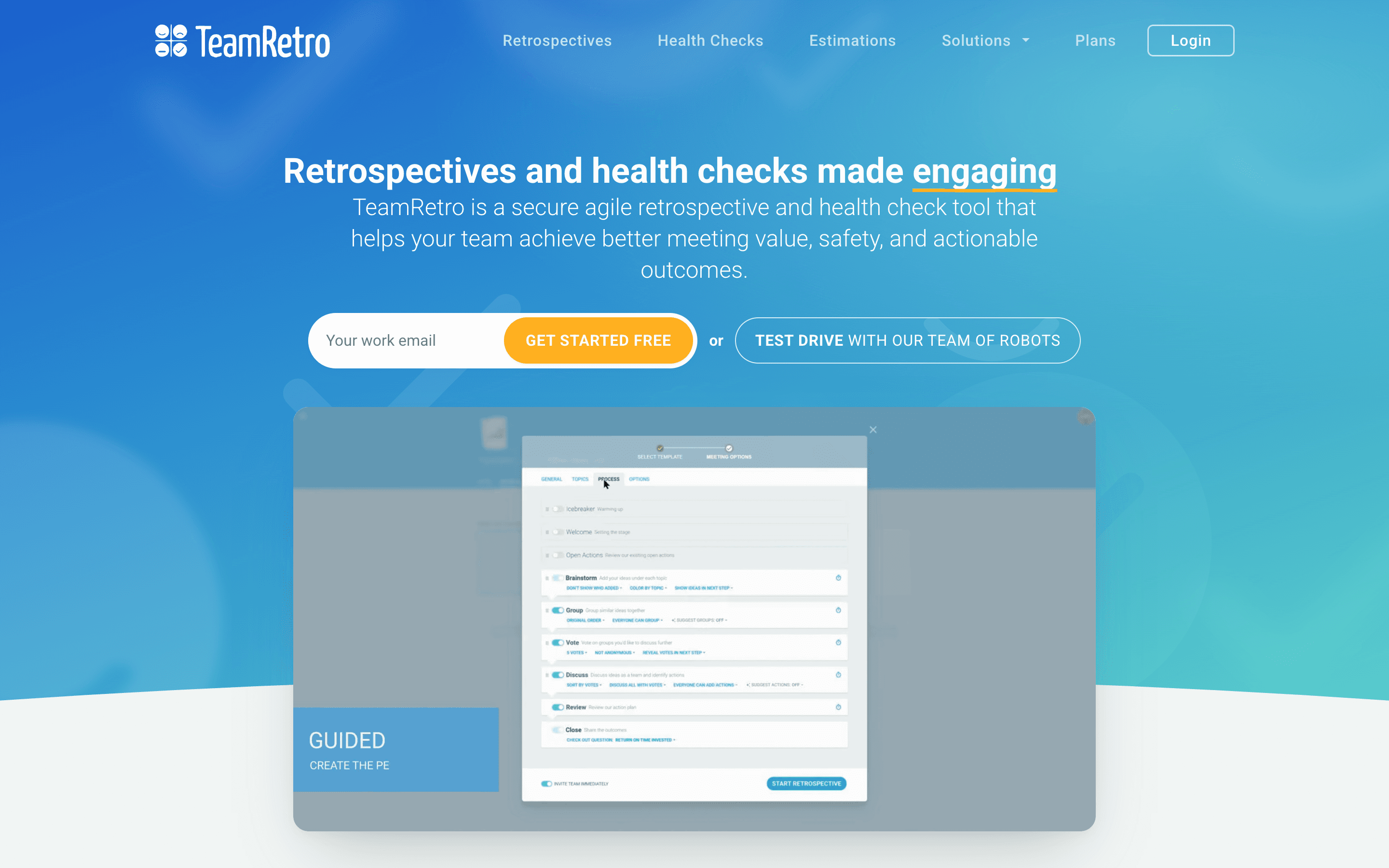 TeamRetro app screenshot